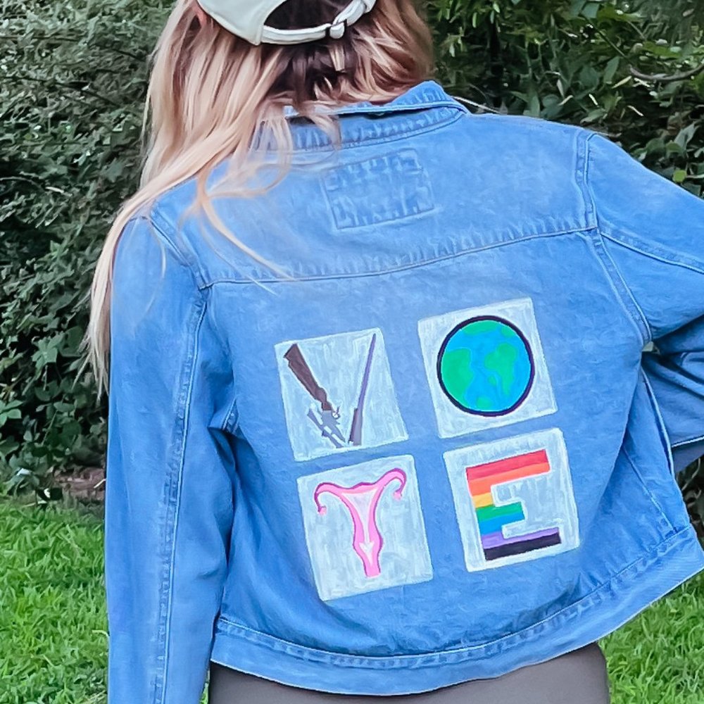 VOTE Vintage Denim Painted Jacket - gun control, pro-choice, LGBT rights